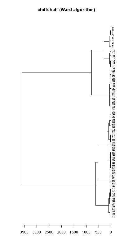 Chiffchaff records dendrogram (Ward algorithm), Hillside House 2020
