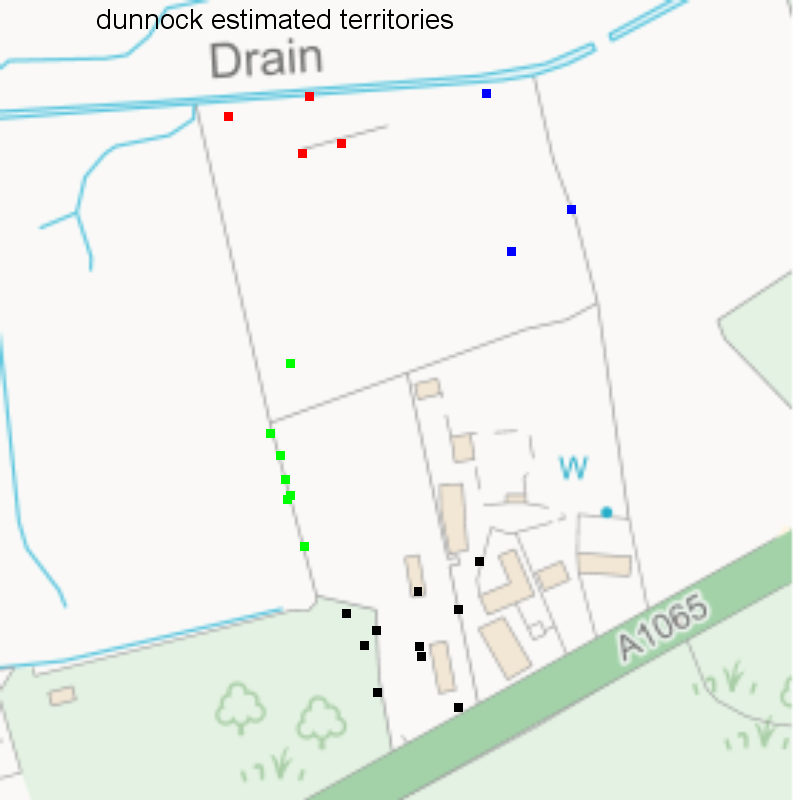 Dunnock records classified into territories, Hillside House 2020