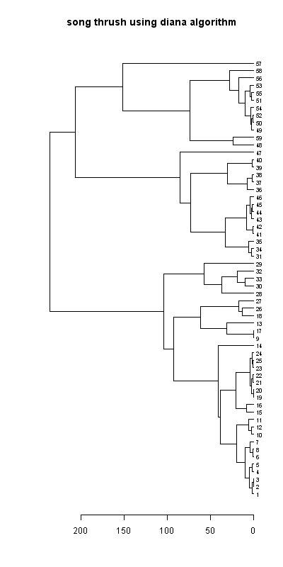 Song thrush records dendrogram (diana), Hillside House 2020