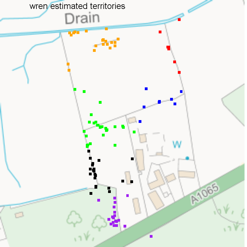 Wren records classified into territories, Hillside House 2020